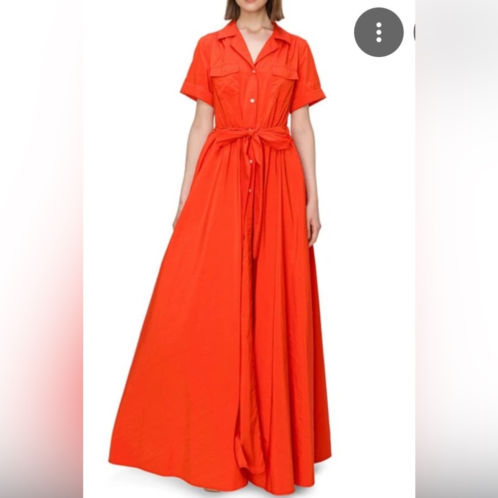 MELLODAY Orange Button-Front Maxi Dress with Waist Tie